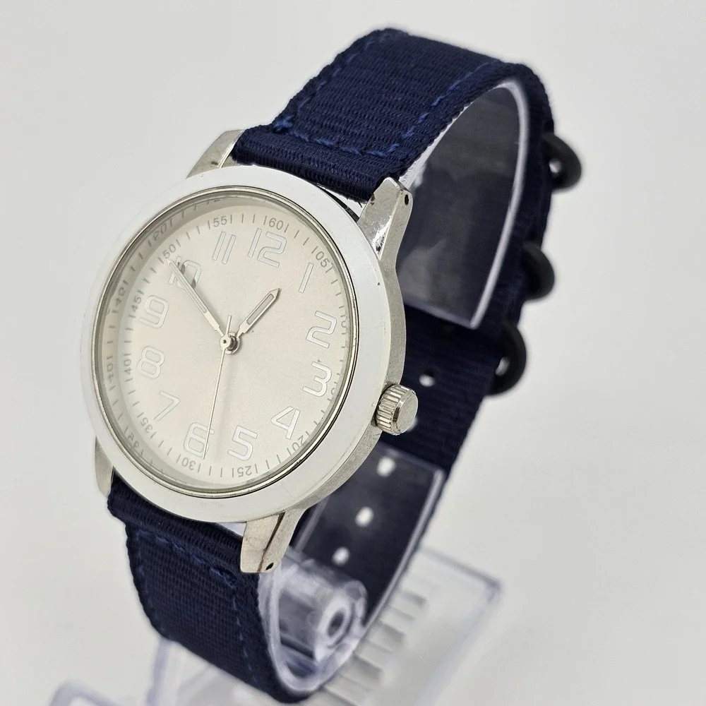 38MM Men's Watch Gray Dial New Navy Blue Canvas‎ Bands New Battery